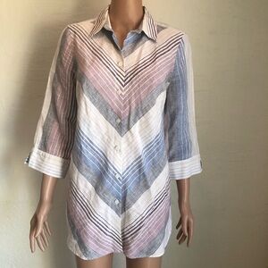 Chico’s No Iron Linen Striped High-Low Shirttail-Hem Tunic Women’s Size 0 (4-6)
